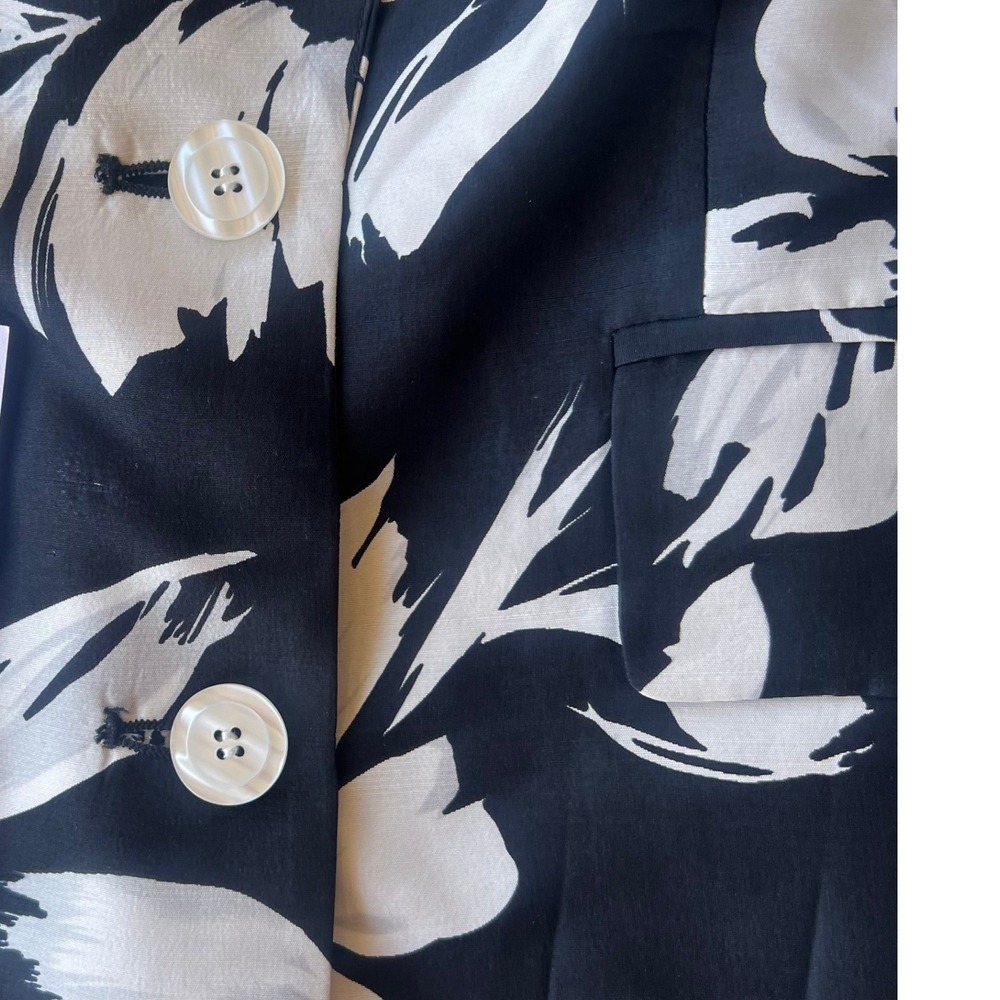 Vintage Neiman Marcus Exclusive 100 Silk Floral Blazer Black White Womens 10 - Picture 9 of 9